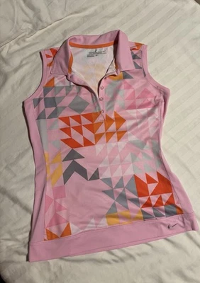 Camiseta polo sin mangas Nike Golf 1/4 botón rosa y naranja para mujer talla S” Foto 1 de 3