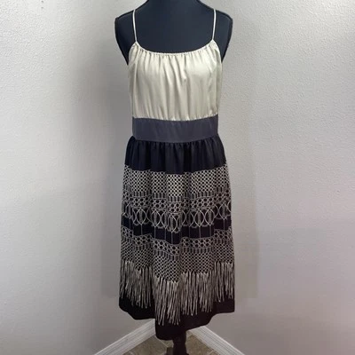 Antiguo Vestido Maxi Cami Sin Mangas Azul Marino Para Mujer L Negro y Crema Geométrico Minimalista Y2K Foto 1 de 4