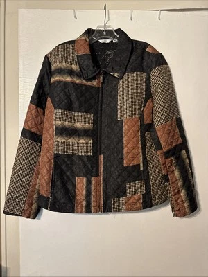 *ERIN LONDON BLACK/BROWN/TAN MIXED PRINT FULL ZIP JACKET! SZ XL #985 - Image 1 of 4