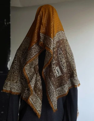 Yves Saint Laurent YSL Bufanda Vintage Años 70 Lana Seda Naranja Marrón Beige Étnico Foto 1 de 4