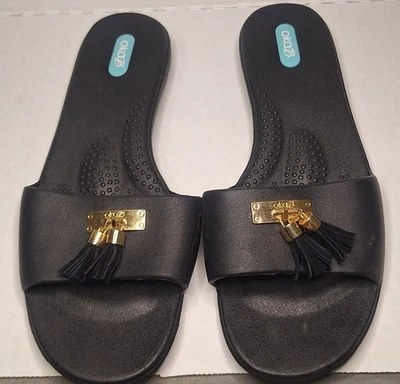 Sandálias femininas OKAb tamanho M/L (8-9) borlas pretas Okabashi - Imagem 1 de 4