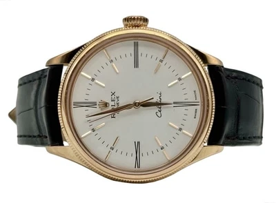 Rolex Cellini 18K Rose Gold White Dial Black Strap Ref. 50505 39 mm Watch - Image 1 of 4