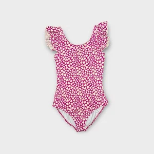 Mini Boden Ruffle Cap Sleeve White Heart Pattern Pink Swimsuit - Picture 1 of 6