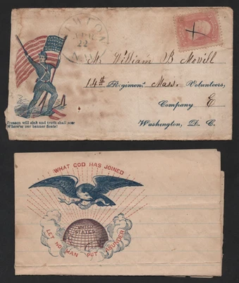 US 1861 CIVIL WAR PATRIOTIC ON COVER AND LETTERHEAD "WHAT GOD HAS JOINED LET..." - Image 1 of 4
