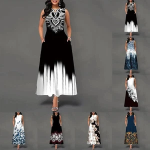 Bohemia Style Maxi Dress with Sleeveless Floral Print Casual and (Size L 5XL) - Picture 1 of 10