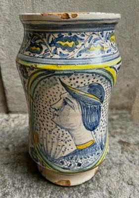 Antico vaso da farmacia Albarello in ceramica- Epoca XVII secolo - Immagine 1 di 4