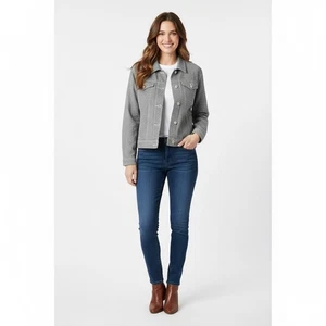 Talbots Jacket Womens Small Black White Houndstooth Linen Blend Button Front - Picture 1 of 15