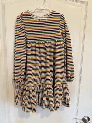 Vestido MINI BODEN Multicolor Rayas Terciopelo Línea A Manga Larga Talla 8-9y ** Foto 1 de 4