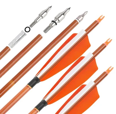 30" Archery Carbon Arrows SP500 Feathers Bamboo Skin Bow Hunting Target Shooting - Image 1 of 4