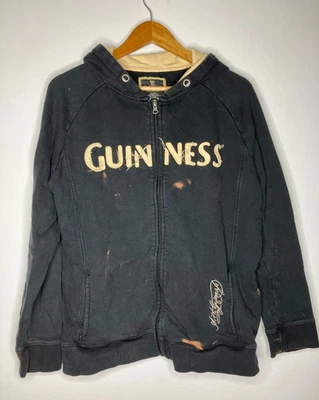 Guinness Sudadera con Capucha Cremallera Para Hombre XL Negra Oficial Envejecida LEER Foto 1 de 4