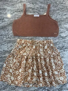 Kensie Girl 2 Piece Outfit/Set Brown Crop Knit Tank Top & Floral Skirt Size 10 - Picture 1 of 12