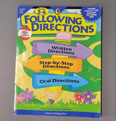 Following Directions Grades 5-6 Workbook Linda Schwartz Skill Building PB Book - Image 1 of 4