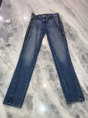 Pantalones de mezclilla BABY PHAT Y2K vintage CAT bordados pierna recta tiro bajo elásticos talla 3 Foto 1 de 4