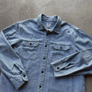 Levis Shirt Men Large White Blue Button Up Hickory Stripe Conductor Western Work - Picture 1 of 9
