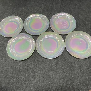 VTG 6pc Federal Glass Moonglow Shell Pearl Iridescent  Dinner Plates 9.75” - Picture 1 of 4