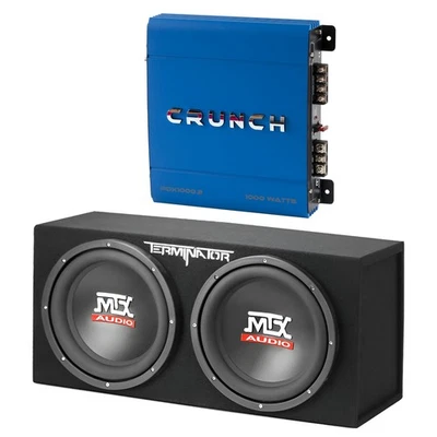 MTX 12" 1200W Car Audio Subwoofer Box Enclosure & Crunch PowerDriveX Stereo Amp