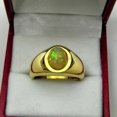 Piedra preciosa de ópalo natural con anillo de plata enchapado en oro de 14K para hombre #1340 Foto 1 de 4