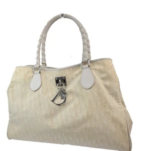 CHRISTIAN DIOR Trotter Shoulder Hand Bag Nylon Leather Beige Italy 73FA468 - Picture 1 of 17