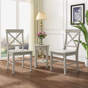 Farmhouse Gray Acacia Wooden Dining Room Chair (Set of 2)X-shaped Cross Back - Picture 1 of 11