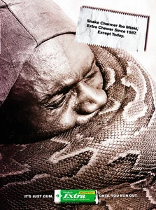 EXTRA GUM AD #11 MAGAZINE promo AD 2001 SNAKE CHARMER IBO MTEKI, EXTRA CHEWER - Picture 1 of 2