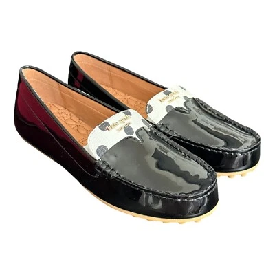 Kate Spade Deck Driving Loafers Size 5 Black Patent Leather Polka Dots Flats - Image 1 of 4