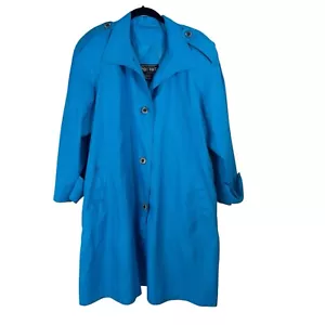 Vintage Portrait Trench Coat Rain Jacket 1980s Metallic Cobalt Blue Size 12 - Picture 1 of 5