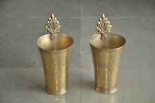 2 Pc Old Handcrafted Different Engraved Brass Milk / Lassi Glass
