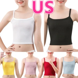 Kids Girls Ribbed Tank Top Training Undershirt Spaghetti Straps Vest Camisole - Picture 1 of 63