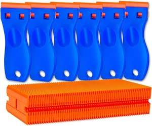 Juego de raspadores de hoja de afeitar de plástico eliminación de etiquetas - 6 raspadores 60 hojas de repuesto - Imagen 1 de 12