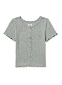 Wonder Nation Girls Short Sleeve Ribbed Top Green Size XL (14-16) Plus - Picture 1 of 3