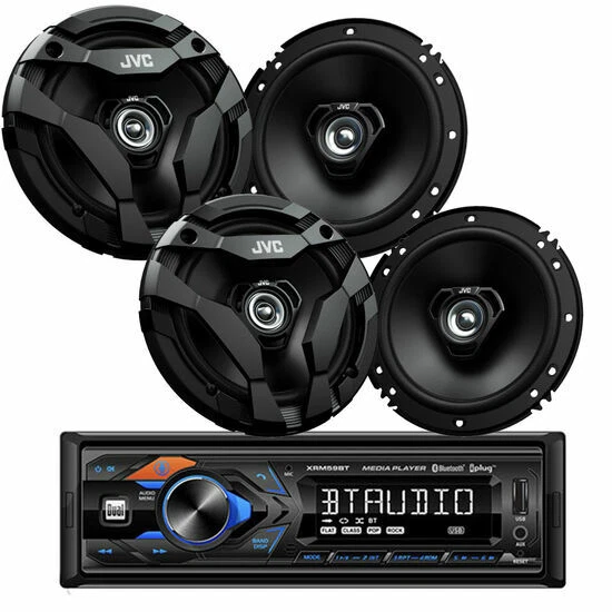 Dual XRM59BT In Dash Single DIN Stereo Receiver + 4) JVC 6.5" 2-Way Speakers - Image 1 of 4