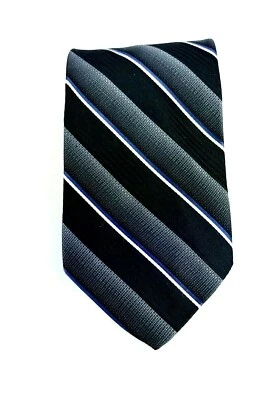 "Corbata de seda a rayas diagonales negra gris blanca Paul Dione para hombre 56"" X 3,5""" Foto 1 de 4