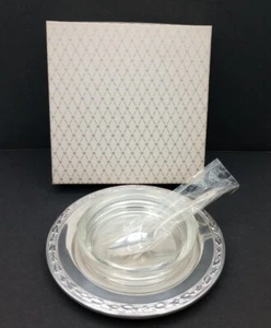 Rodgers By ONEIDA Silversmiths Plate Glass Dish And Spoon Made In USA Vtg Boxed - Picture 1 of 12
