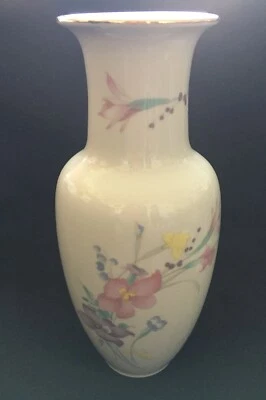 Vintage Japanese Floral Vase Fine China with Gold Rimmed Edge 10 1/4" - Image 1 of 4