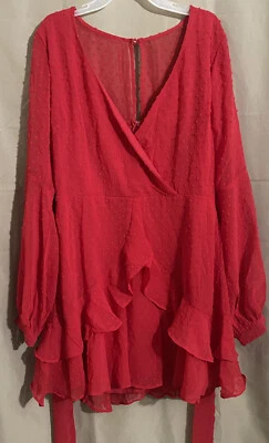 NUEVO CON ETIQUETAS B. Vestido envolvente inteligente talla 11 lazo cintura hasta la rodilla acampanado volantes cuello en V forrado Foto 1 de 4