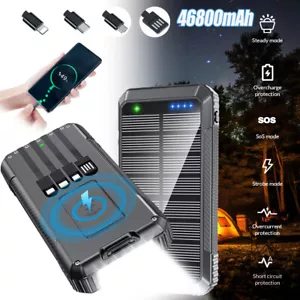 46800mAh 22.5W Solar Power Bank Wireless Charger Built in 4 Cables Fast Charging - Picture 1 of 23