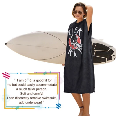 CATALONIA CLASSIC Surf Poncho Wetsuit Changing Robe Towel Hooded Women Men Beach Surfer Black