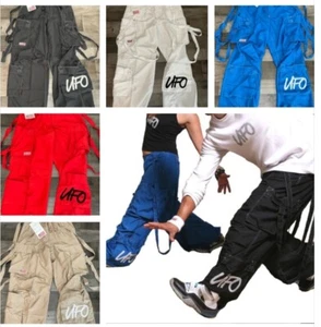 NWT Vintage 90s UFO Spell Out Parachute Rave Cargo Pants Size XS, S, M - Picture 1 of 44