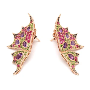 Meher's Jewelry Collection Rose Vermeil Multi Gemstone Butterfly Design Earrings - Picture 1 of 5