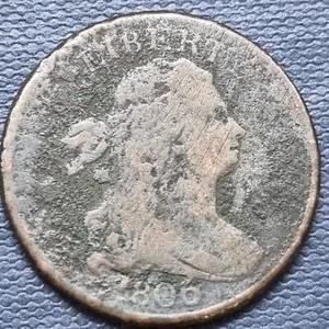 1806 Draped Bust Half Cent 1/2c Early Copper Type Coin Circulated Details #91586 - Picture 1 of 2