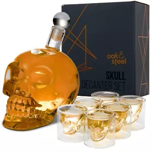 Jarra de whisky vidrio calavera licor brandy Inc 6 vasos de chupito de calavera Navidad - Imagen 1 de 8