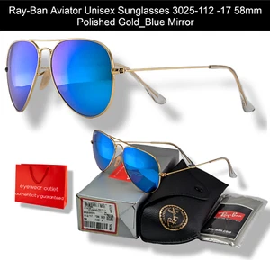 NUOVI occhiali da sole unisex Ray-Ban Aviator RB 3025 112/17 58 mm oro opaco_specchio blu - Foto 1 di 6