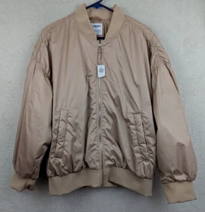 Old Navy sz XL Thin Puffer Bomber Jacket zips long sleeves lined tan 0999 - Picture 1 of 4