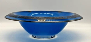 Vintage Blue Glass Console Decorative Bowl Silver Overlay Art Deco READ - Picture 1 of 19