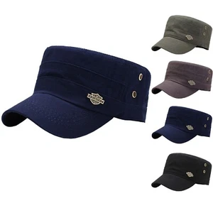 Cotton Military Hat Adjustable Flat Top Army Cadet Cap - Picture 1 of 9