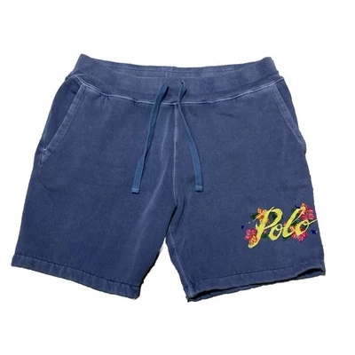 Polo Ralph Lauren Para Hombres Talla S Pequeño Floral Polar Pantalones Cortos para Sudar Cordón Azul Foto 1 de 4