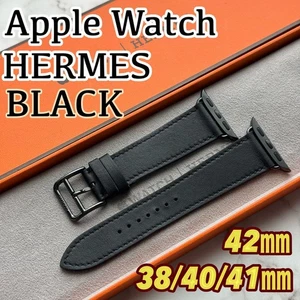 Hermes Black Leather Apple Watch Band 42mm Compatible Series 10 Durable Coated - Photo 1 sur 9