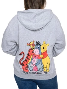 Eeyore Winnie The Pooh Tigger Hoodie Sweatshirt Zippered Gray Womens Plus Size - Picture 1 of 9