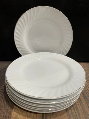 4+2 6 PLATOS DE CENA Royal Norfolk 10 3/4" blanco remolino borde dorado redondos Foto 1 de 3