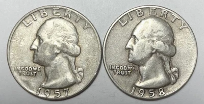 1957-D and 1958-D 25C Washington Quarters 90% Silver - Image 1 of 4